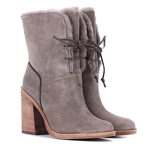 UGG Shoes - UGG Jerene Suede Heeled Lace Up Boot Grey